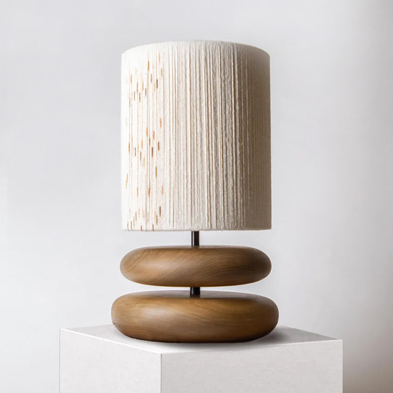 Solid Wood Base Woven Lampshade Bedside Table Lamp | Vintage Modern Home Decor Light