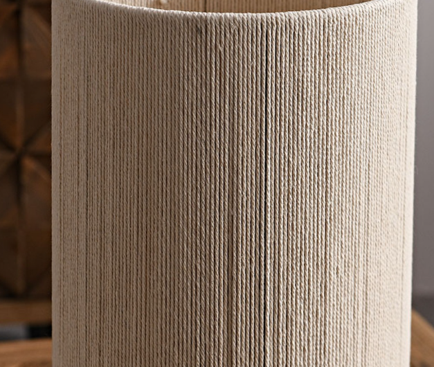 Solid Wood Base Woven Lampshade Bedside Table Lamp | Vintage Modern Home Decor Light