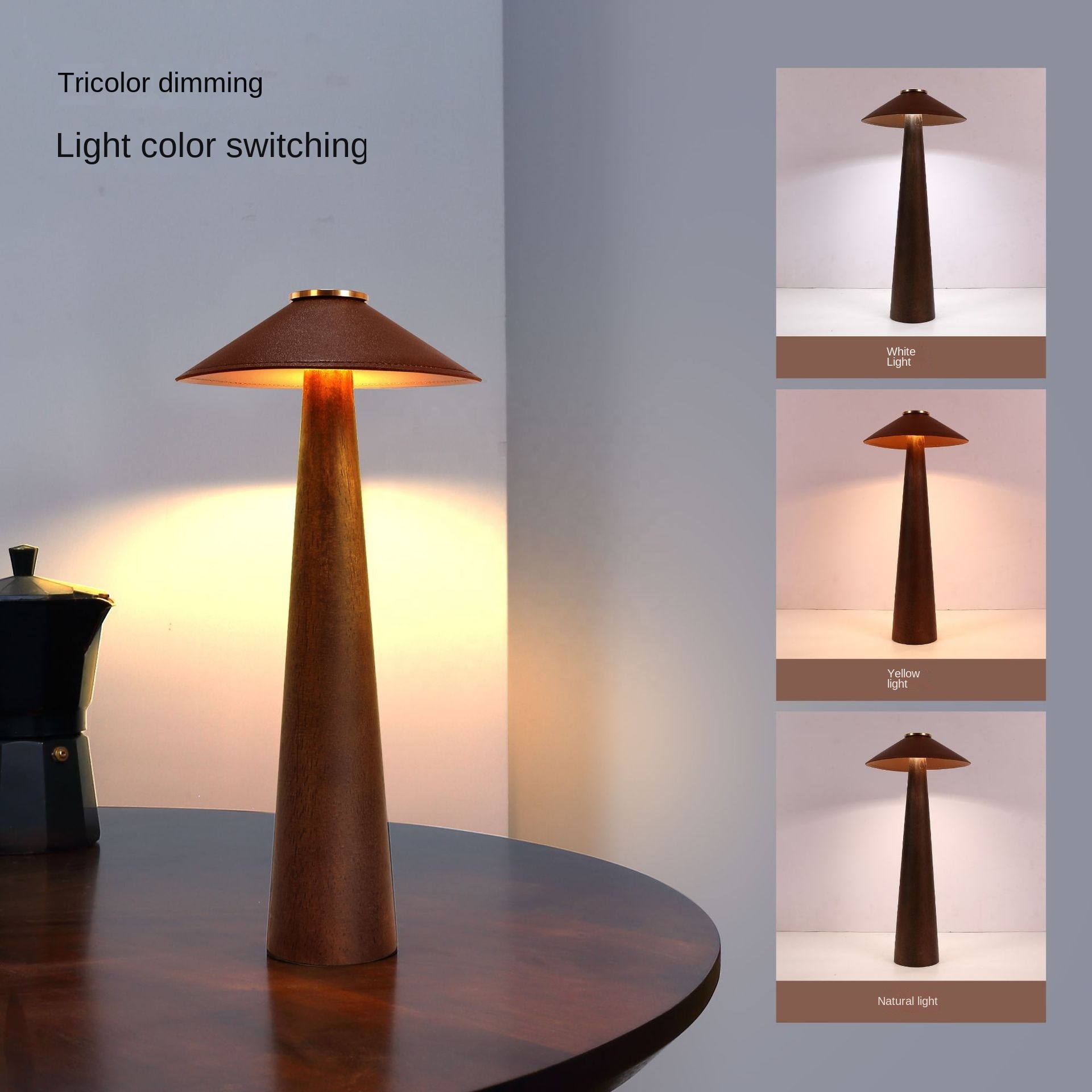 Rechargeable Touch-Activated Wooden Table Lamp – Minimalist Dimmable Design