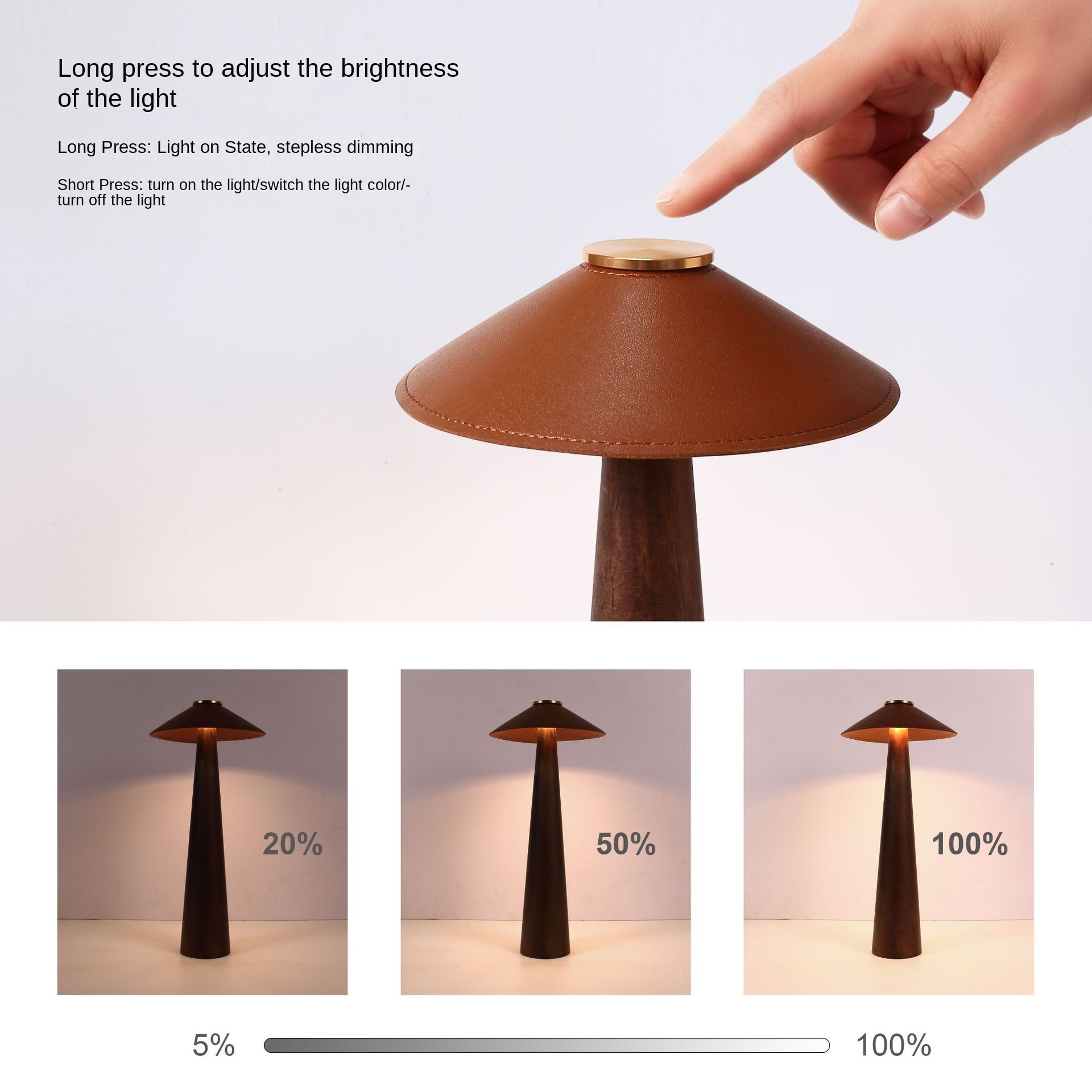 Rechargeable Touch-Activated Wooden Table Lamp – Minimalist Dimmable Design