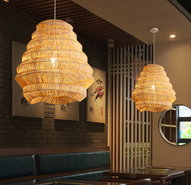 Artisan Handmade Bamboo Rattan Pendant Light – Eco-Friendly Woven Wicker Ceiling Lamp for Dining Room, Kitchen Island, Patio, and Living Space