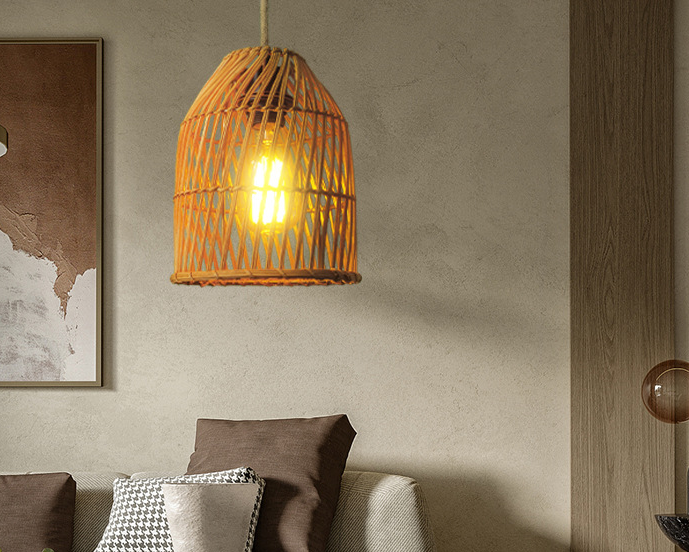 Handmade Boho Rattan Bamboo Pendant Light - Natural Woven Wicker Ceiling Lamp