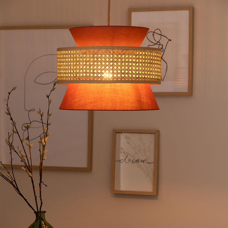 Boho Rattan Pendant Light - Handmade Bamboo Woven Ceiling Lamp