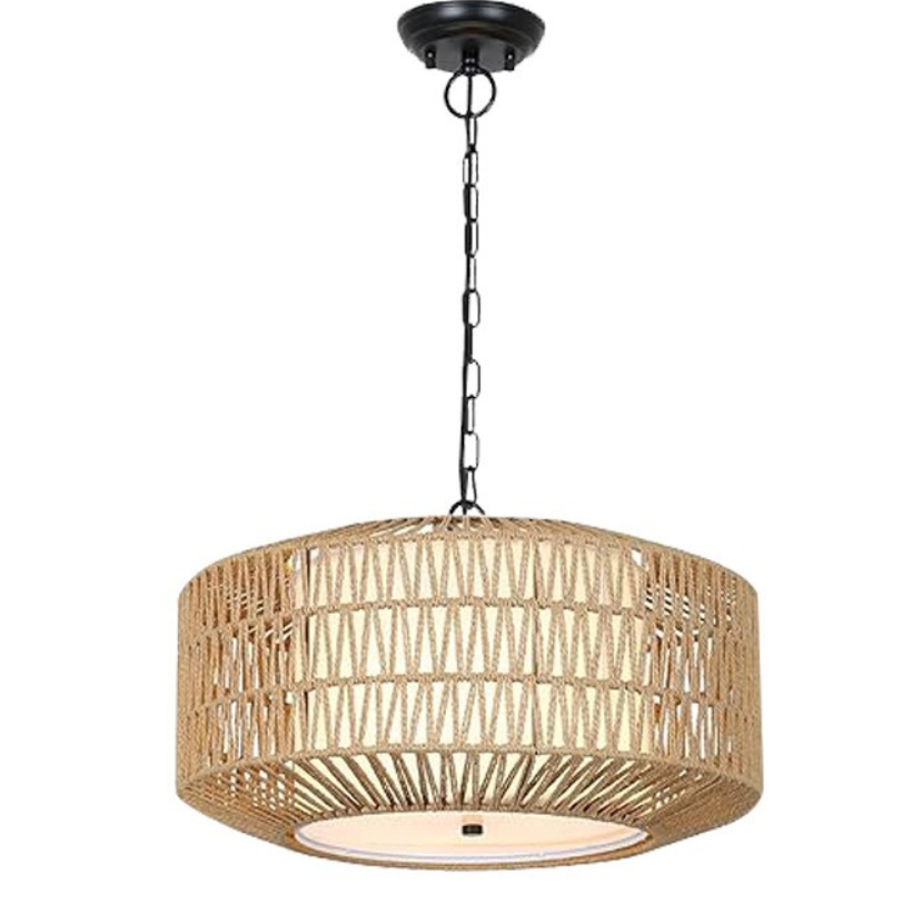 Handwoven Rattan Pendant Light - Modern Boho Ceiling Lamp