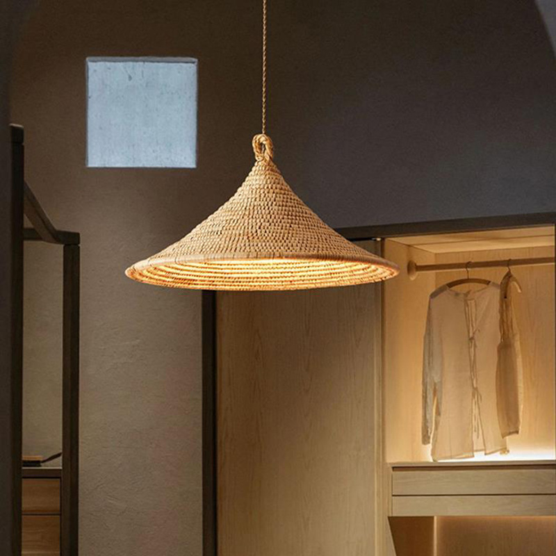 Handwoven Natural Rattan Pendant Light, Modern Minimalist Boho Ceiling Lamp