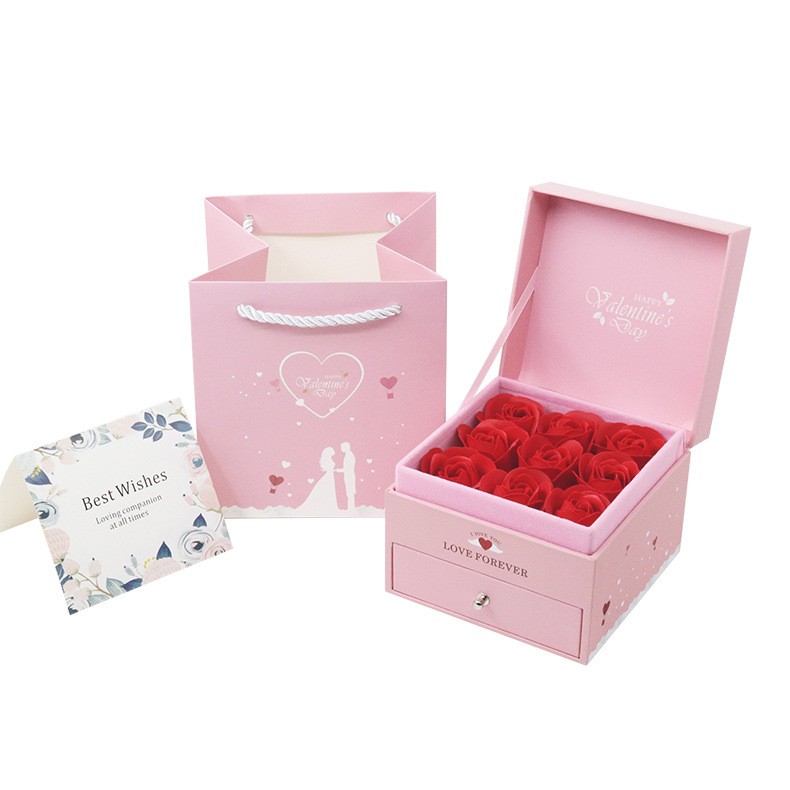Jewelry Flower Box For Gift Packing With Drawer for Valentines Day Gifts