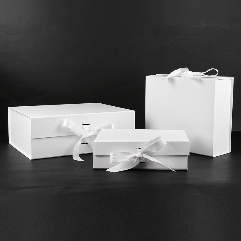 Big Pink Gift Paper Box Packaging with 2 Satin Ribbon and Magnetic Closure