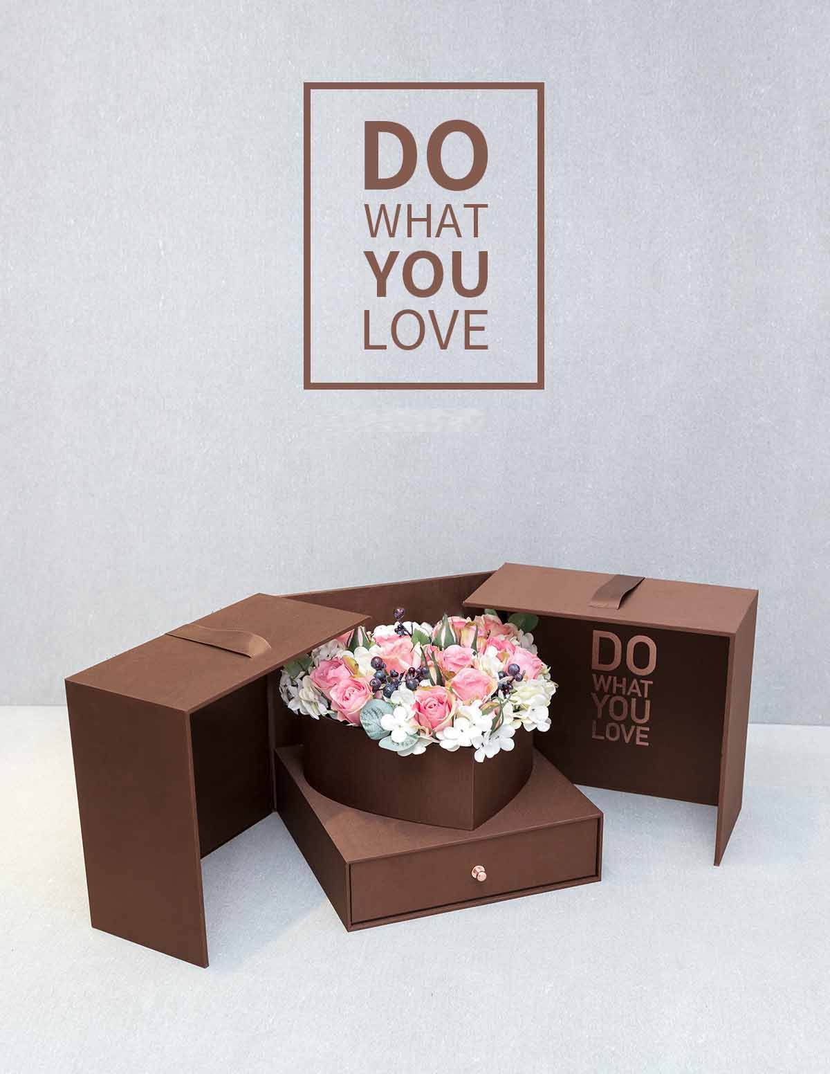 Two Doors Luxury Square Flower Box For Gift Packing With Drawer Gift Paper Box Packaging