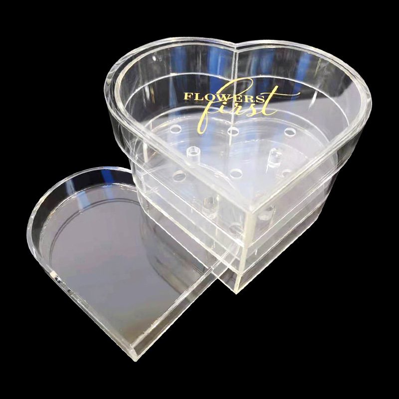 Heart shape acrylic box with flower packaging for gift