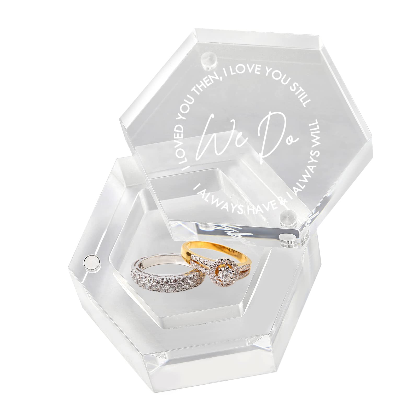Engraved Acrylic Box With Lid for Wedding Ceremony Jewelry Ring Bearer Box for Proposal Engagement