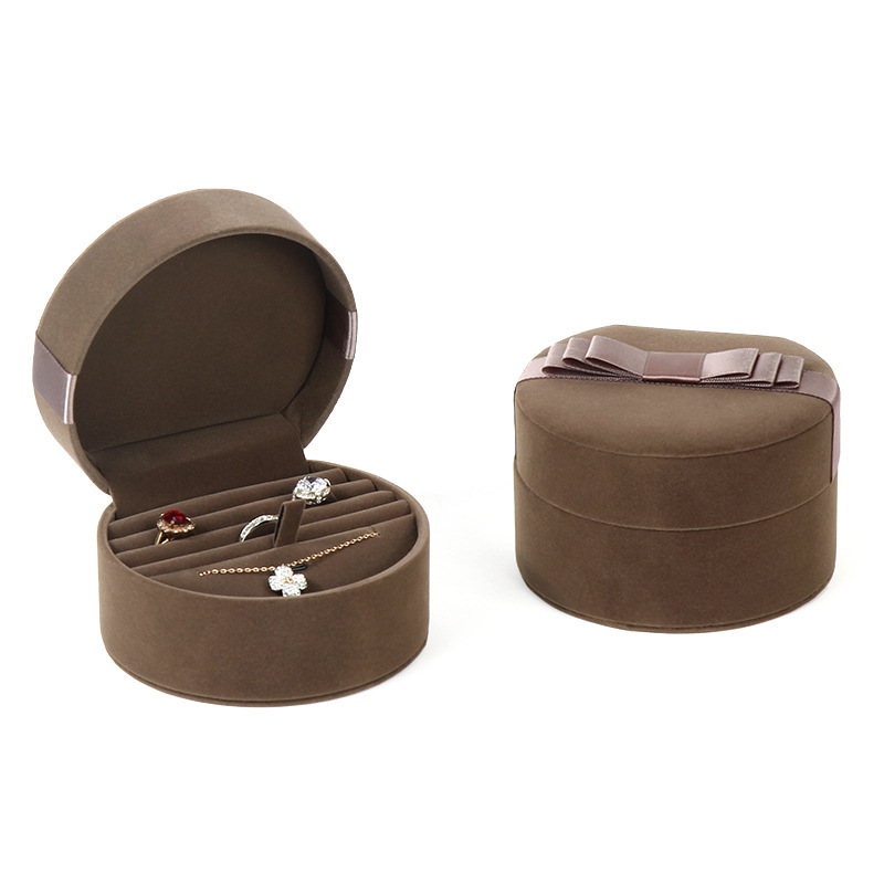 Small Round Leather Jewelry Box Luxury for Women Girls Travel Case