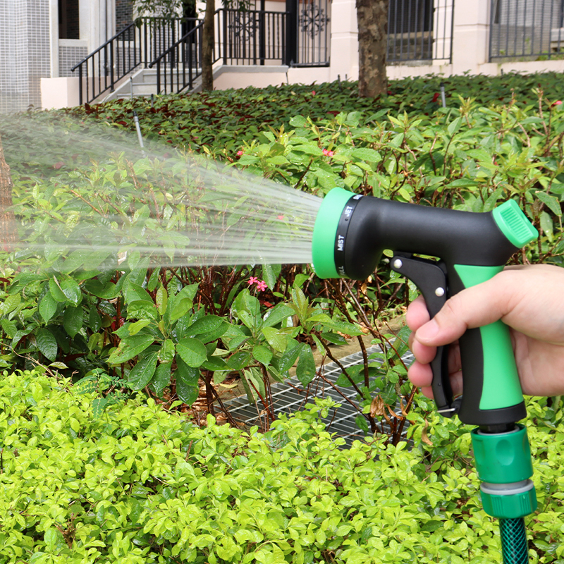 Heavy-Duty Adjustable Garden Hose Nozzle – 8-Pattern Water Spray Gun with Flow Control & Lock Trigger