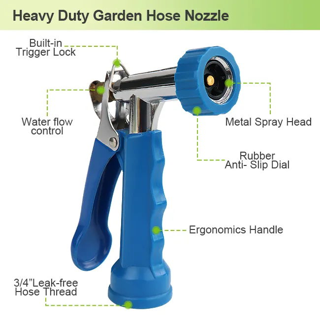 Garden Hose Sprayer – Adjustable Metal Spray Nozzle with Ergonomic Blue Handle