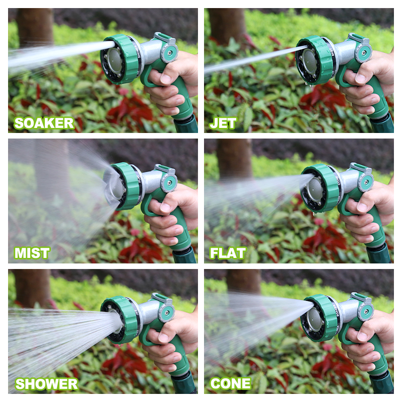 Adjustable Pressure Garden Hose Nozzle with Metal Body & Thumb Control – 8 Patterns