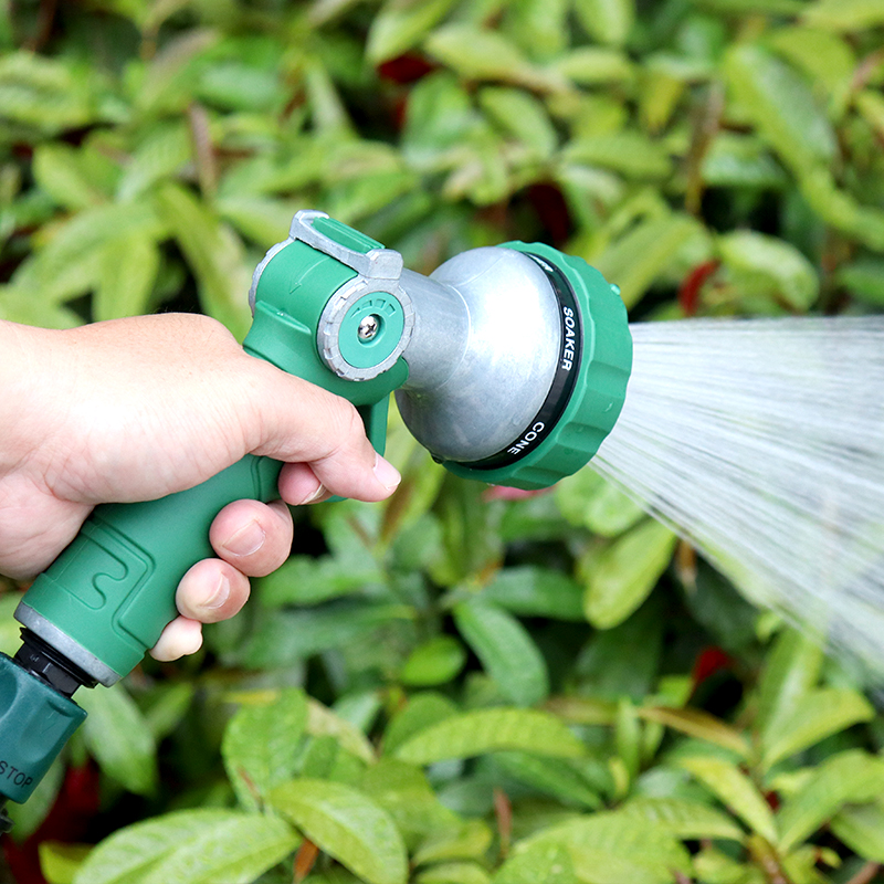 Adjustable Pressure Garden Hose Nozzle with Metal Body & Thumb Control – 8 Patterns