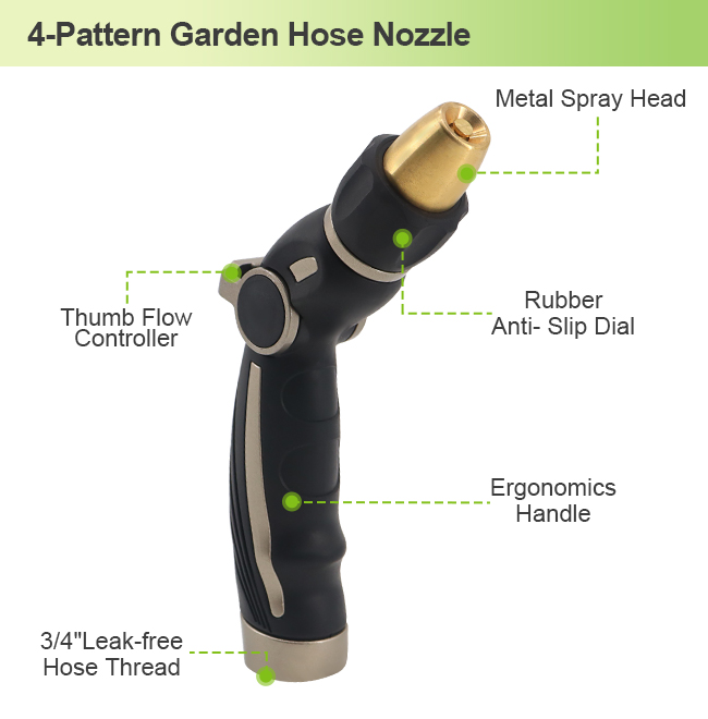 Solid Brass Hose Nozzle – Heavy Duty Adjustable Jet Spray Nozzle with Thumb Control