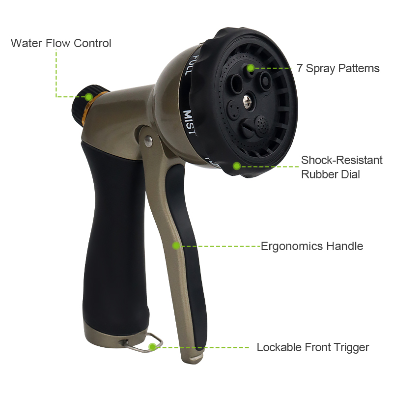 Yard Hose Nozzle with Adjustable Spray Patterns for Garden, Lawn, and Outdoor Use