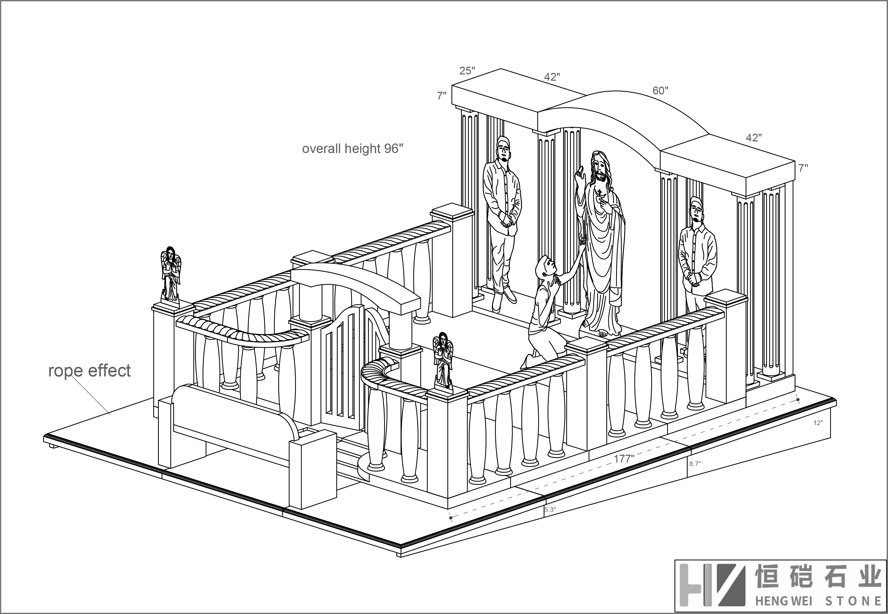 JSN Stone offers a comprehensive library of stone design drawings for architects, memorial parks, landscape designers, and private clients worldwide. All designs can be customized in material (granite, marble, limestone), size, finish, and detail. Request production-ready drawings or submit your own concept.