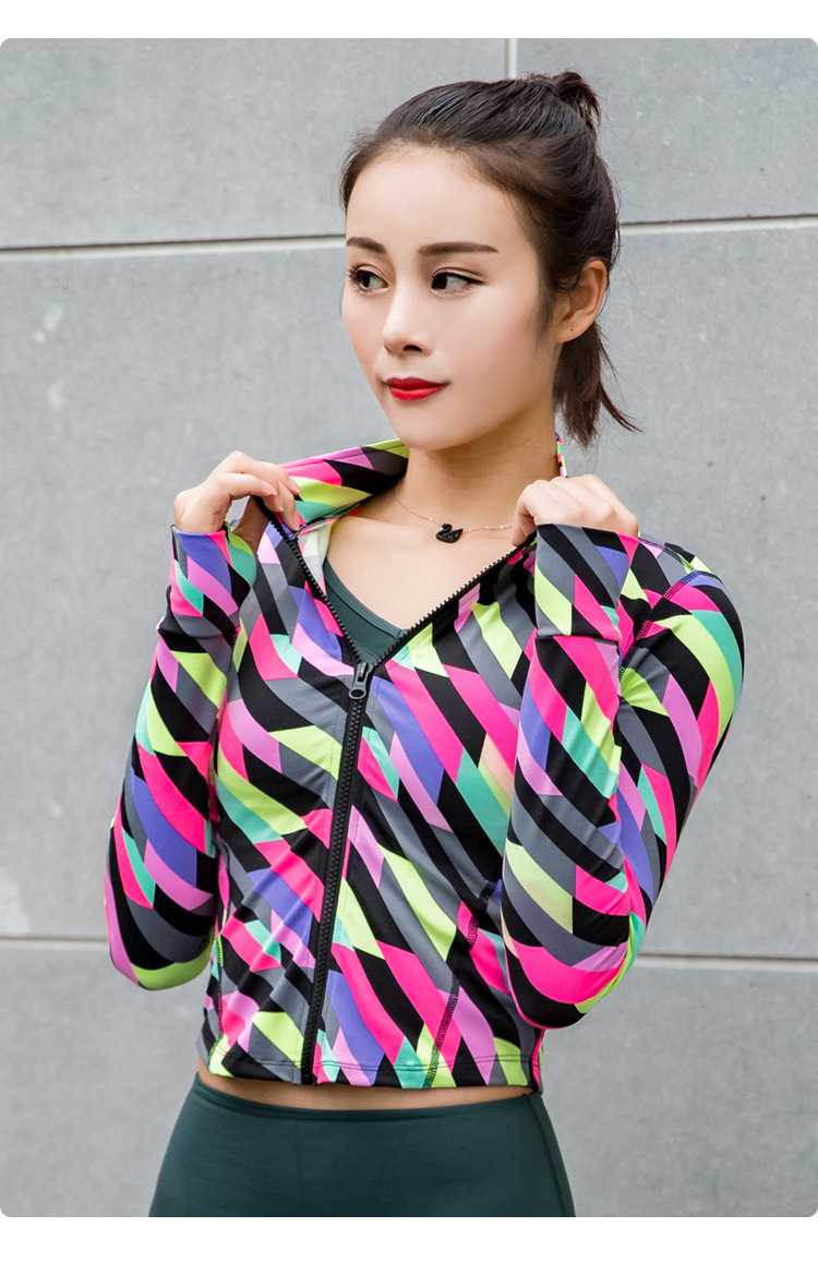 Female   Stand Neck Yoga Coat Wome  Gym Yoga Sports Jacket  Zipper Tops