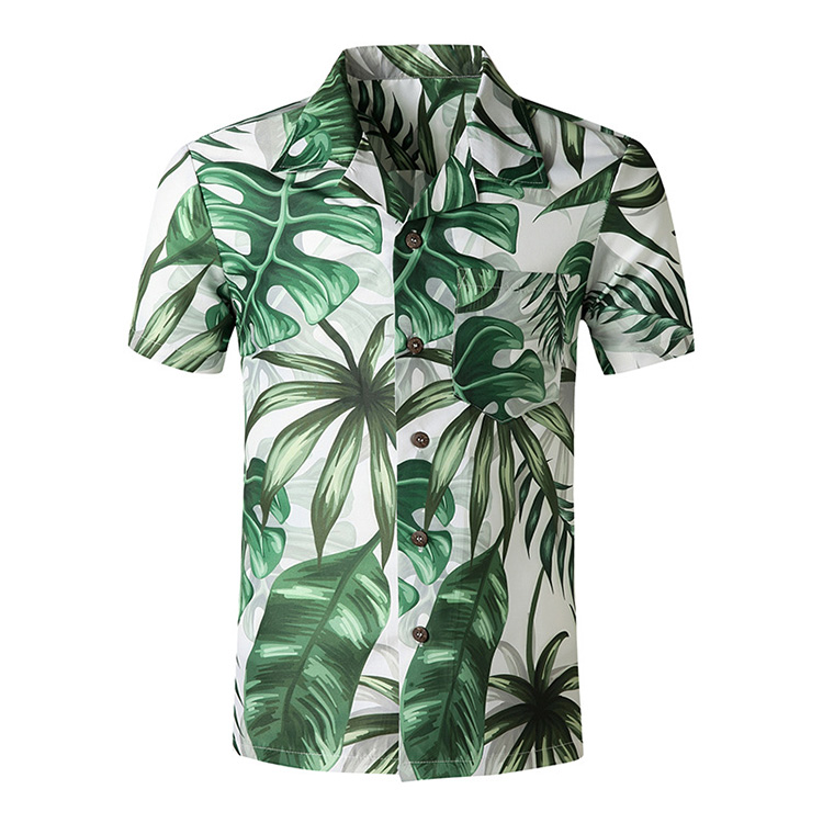 Custom Men's Flower Casual Button Down Short Sleeve Hawaiian Shirts Men Beachwear