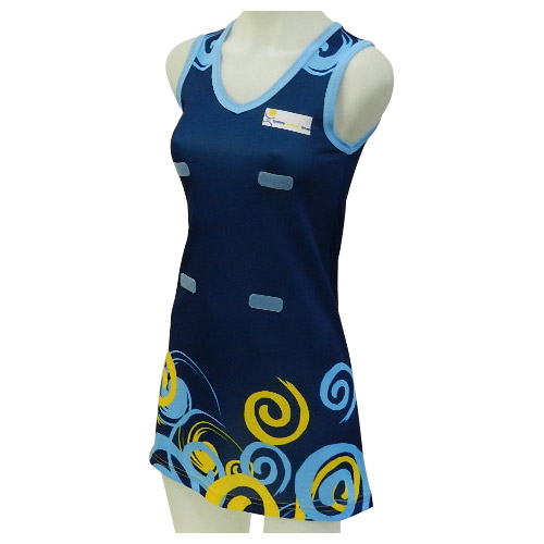 Factory customized sports club heat transfer blue high quality netball uniform dress