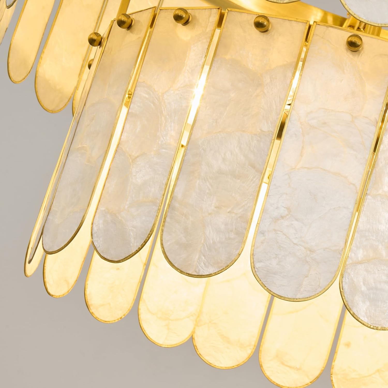 Modern Gold Capiz Shell Chandelier – 3-Color Dimmable Pendant with E26 Socket