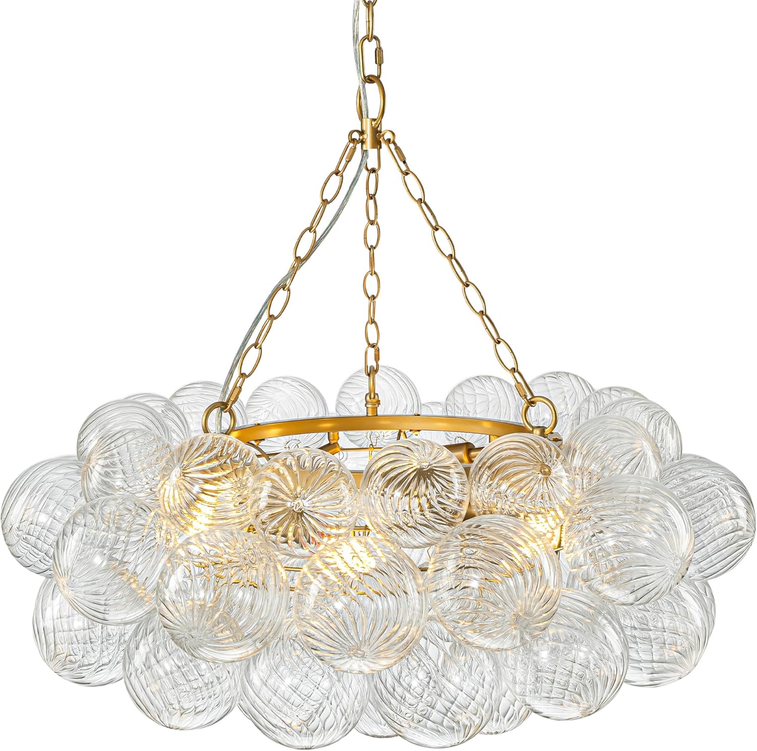 Modern Gold Glass Ball Chandelier – 6-Light Swirl Globe Pendant Light