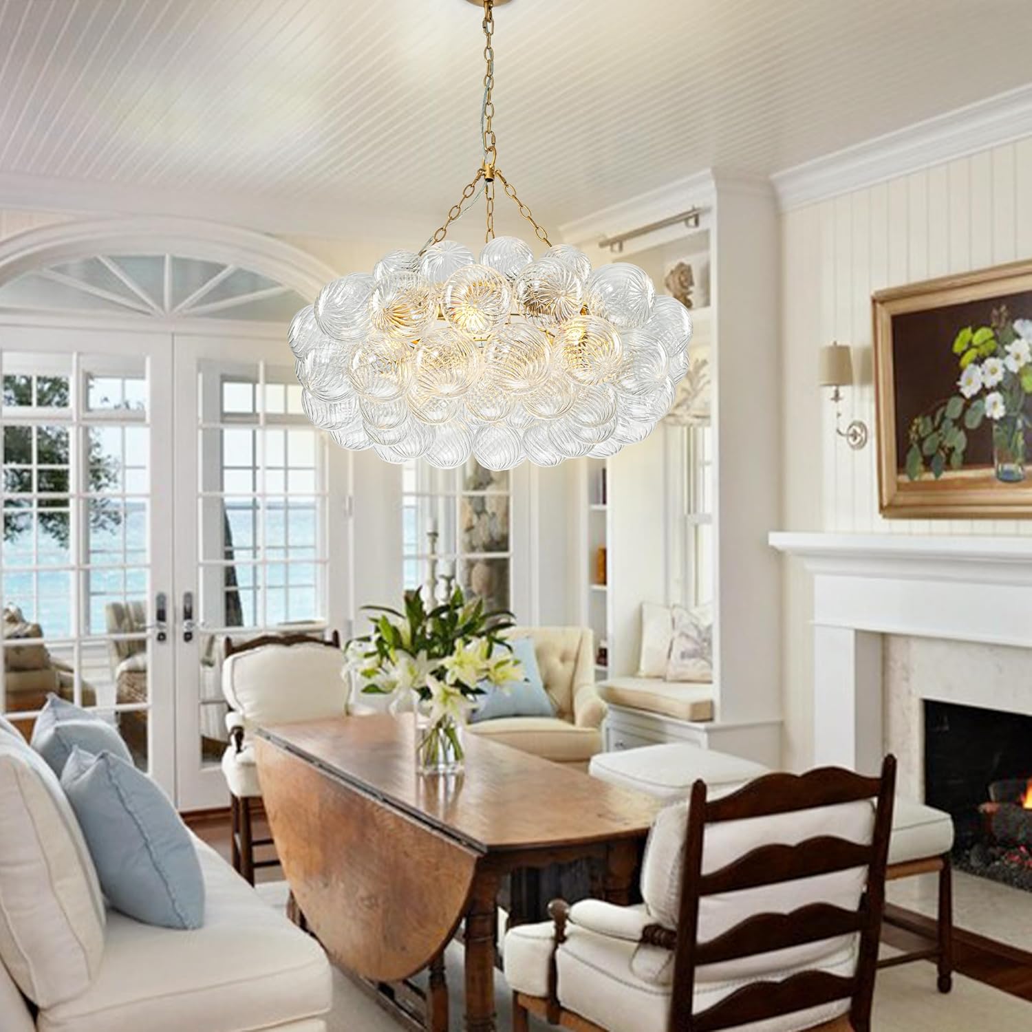 Modern Gold Glass Ball Chandelier – 6-Light Swirl Globe Pendant Light