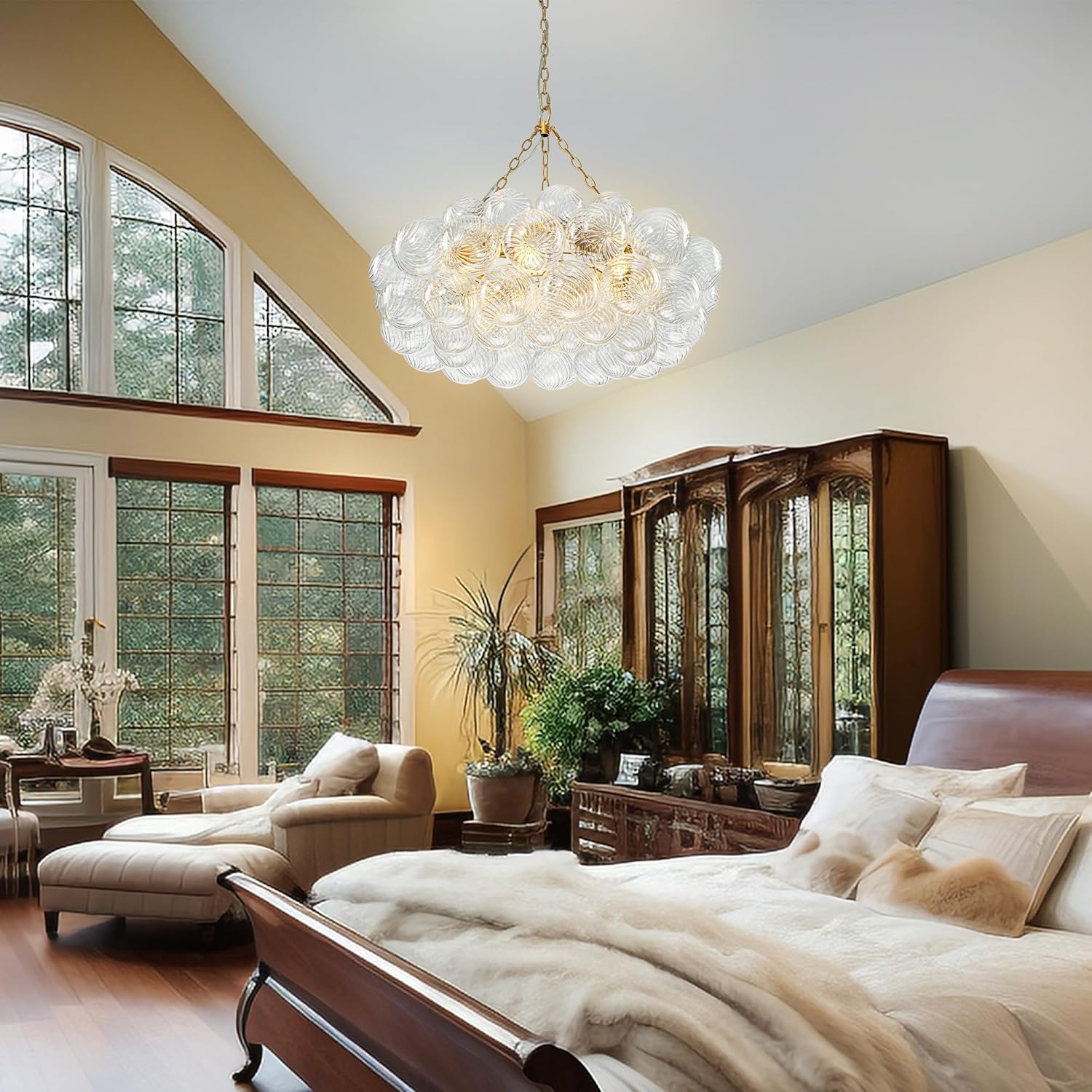 Modern Gold Glass Ball Chandelier – 6-Light Swirl Globe Pendant Light