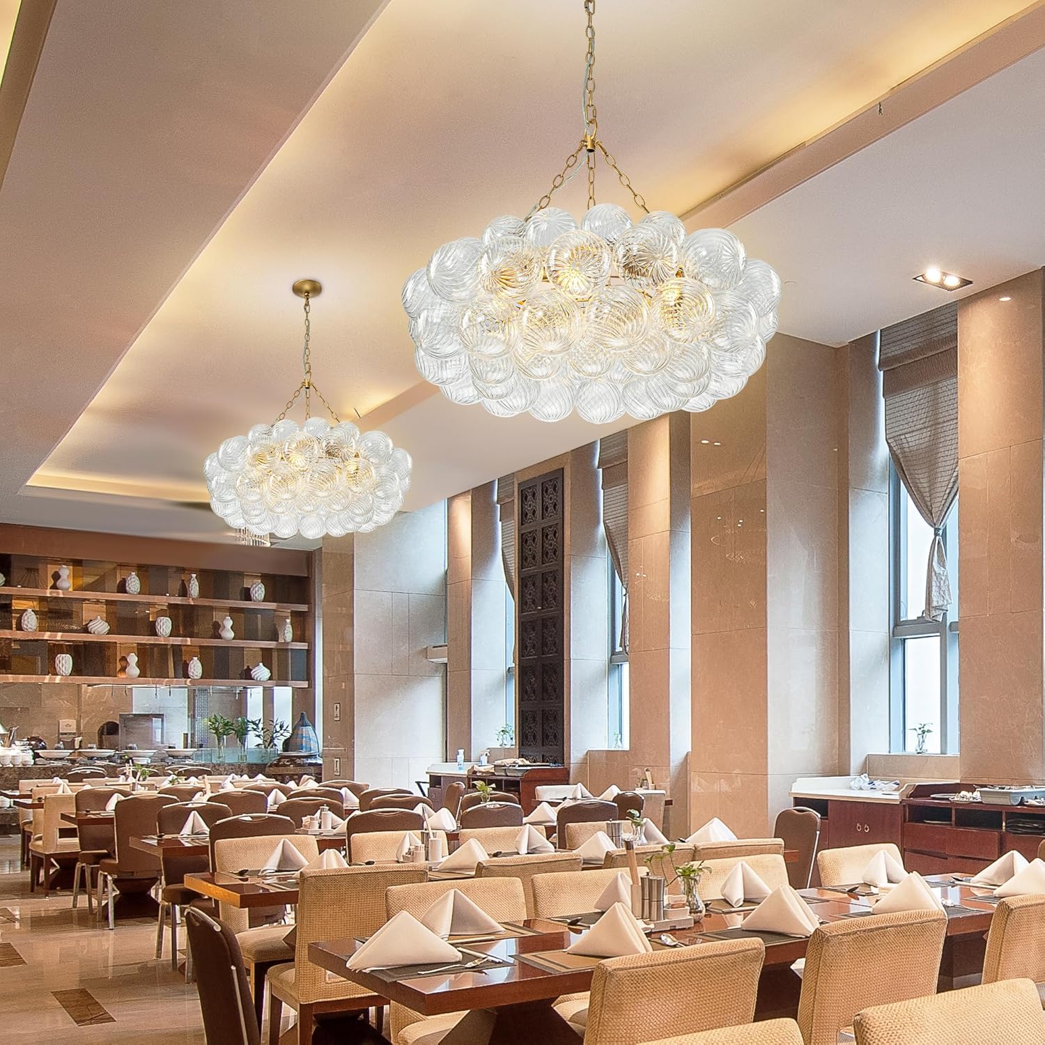 Modern Gold Glass Ball Chandelier – 6-Light Swirl Globe Pendant Light