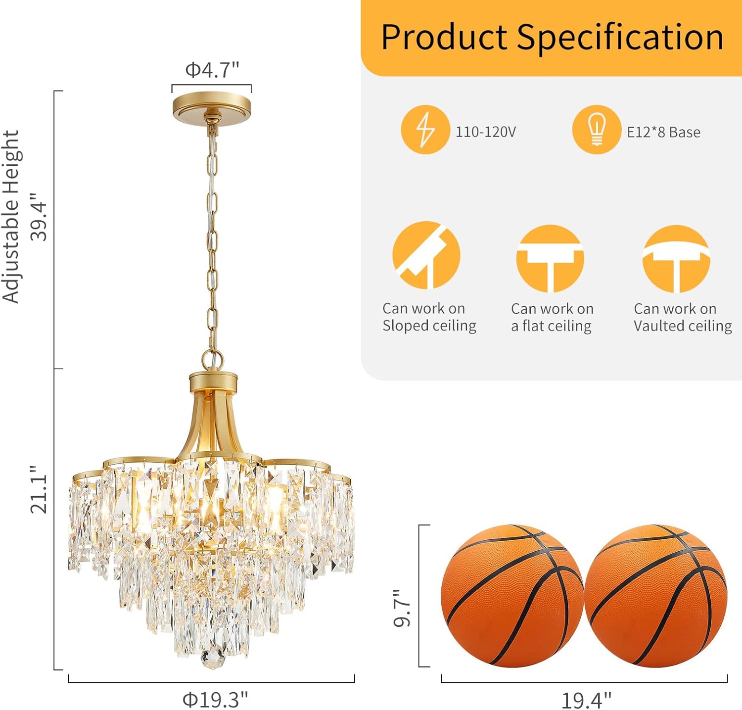 Gold Crystal Pendant Chandelier – 8-Light Adjustable Tiered Lighting Fixture