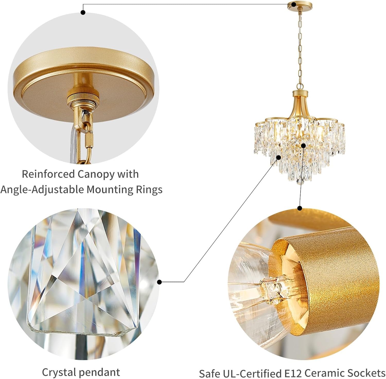 Gold Crystal Pendant Chandelier – 8-Light Adjustable Tiered Lighting Fixture