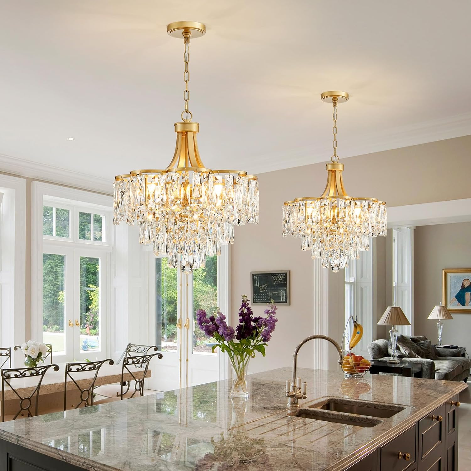 Gold Crystal Pendant Chandelier – 8-Light Adjustable Tiered Lighting Fixture