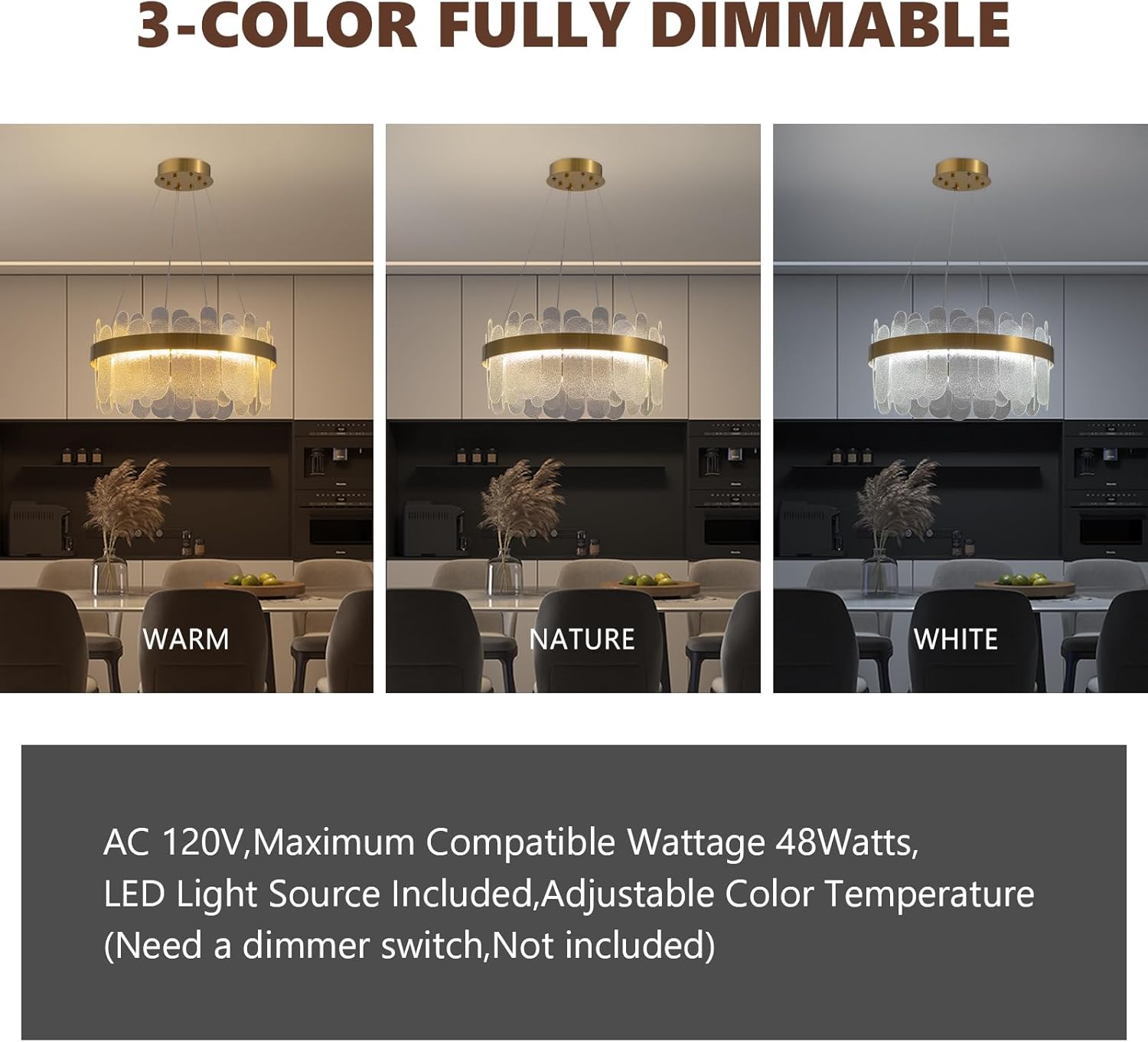 Modern Dimmable LED Bubble Glass Chandelier – Brass Gold Adjustable Height Pendant Light for Dining Room & Kitchen Island