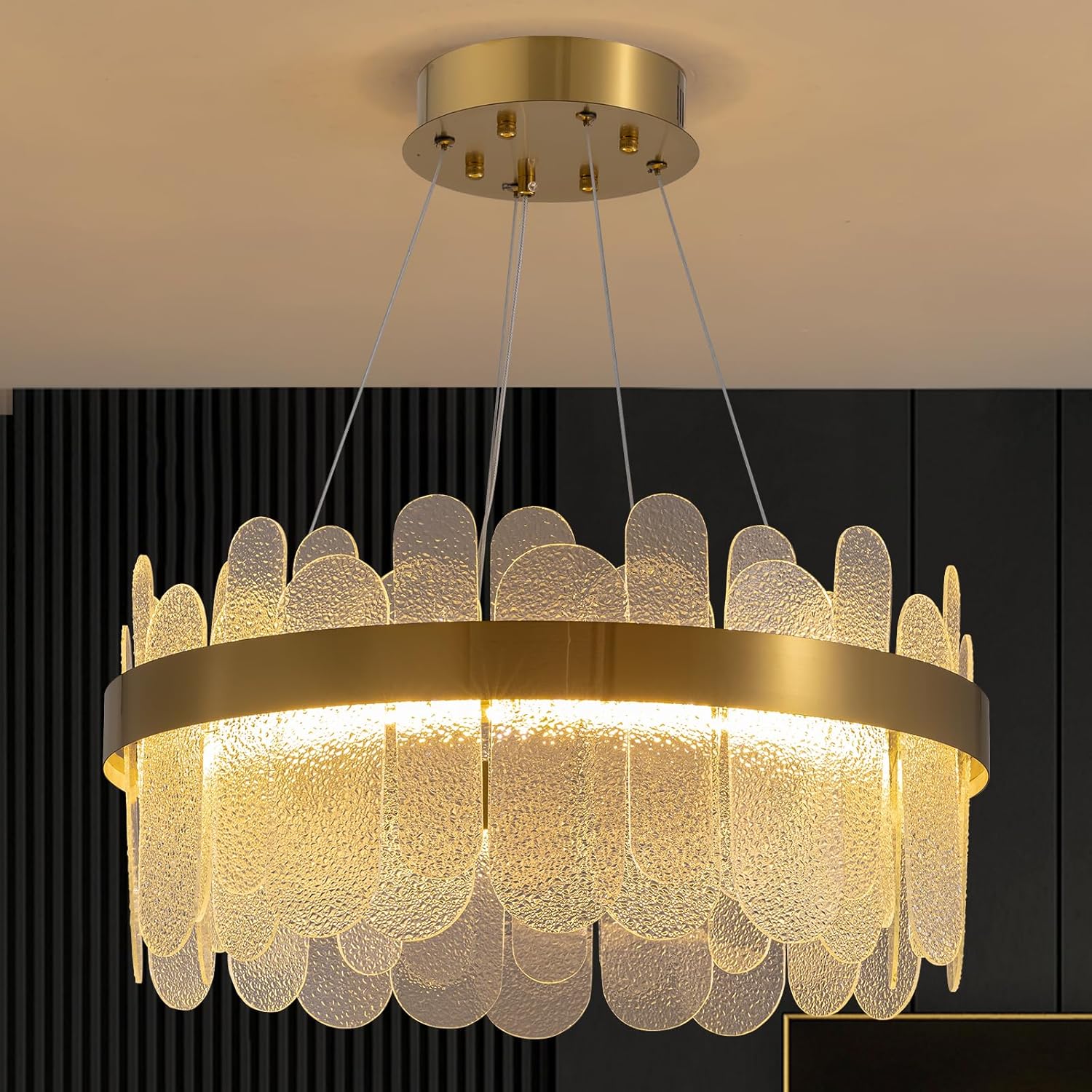 Modern Dimmable LED Bubble Glass Chandelier – Brass Gold Adjustable Height Pendant Light for Dining Room & Kitchen Island