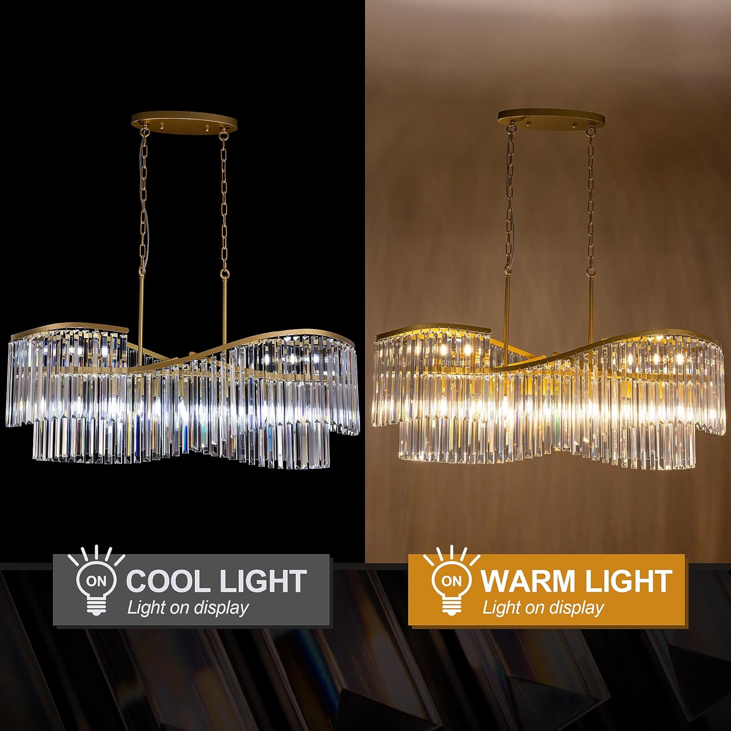 Luxury Gold Wave Crystal Chandelier with Adjustable Chain for Dining Room