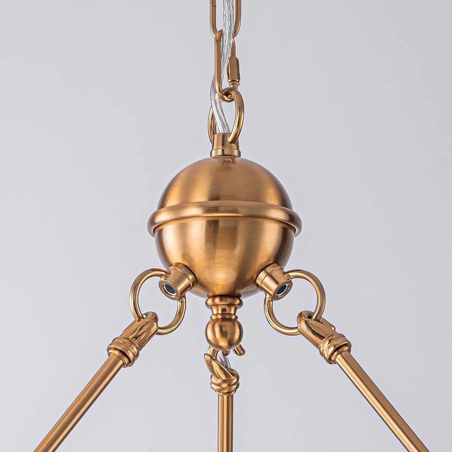 Luxury Vintage Brass 6-Light Round Chandelier Adjustable Chain Fabric Shade Pendant Light