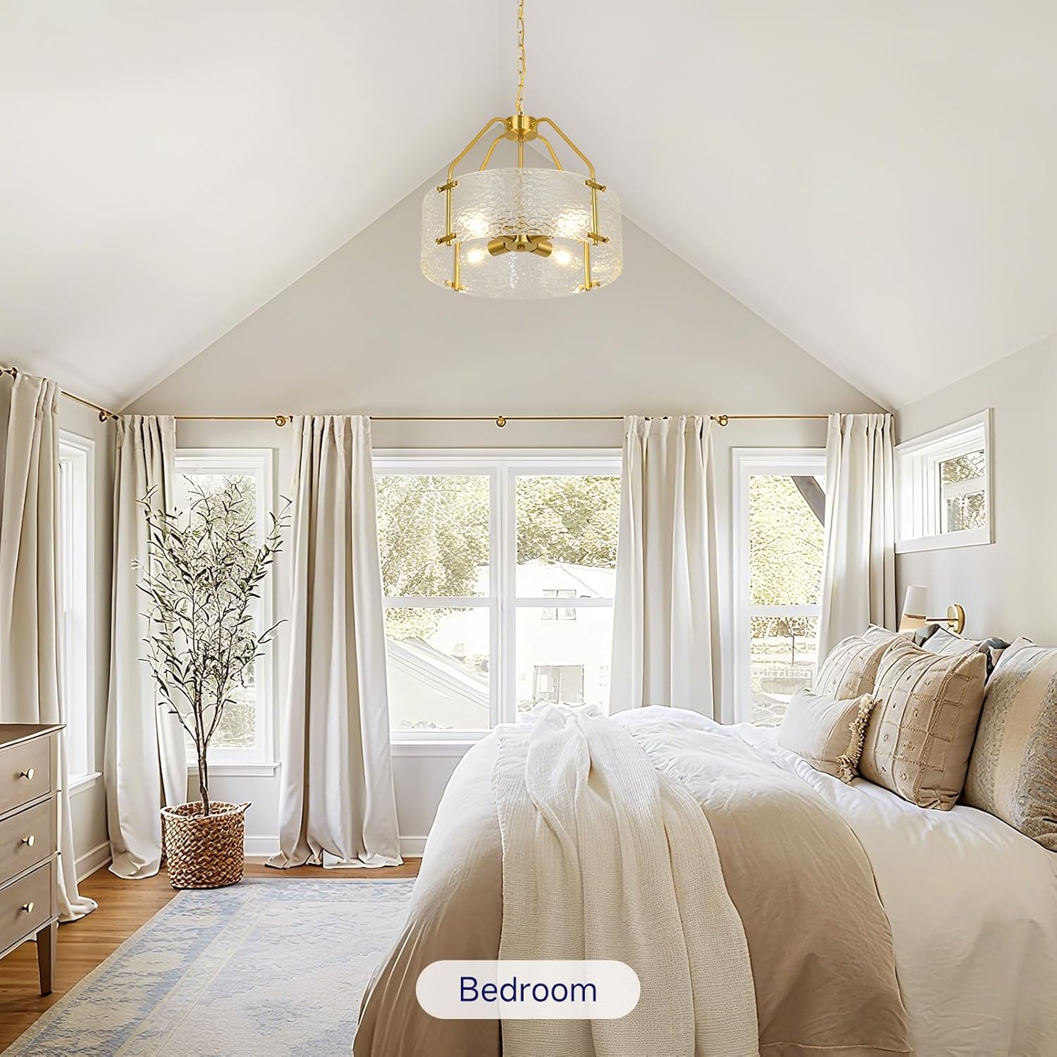 Modern Gold Semi Flush Mount & Pendant Light - Adjustable Dual Use Crystal Glass Drum Ceiling Fixture