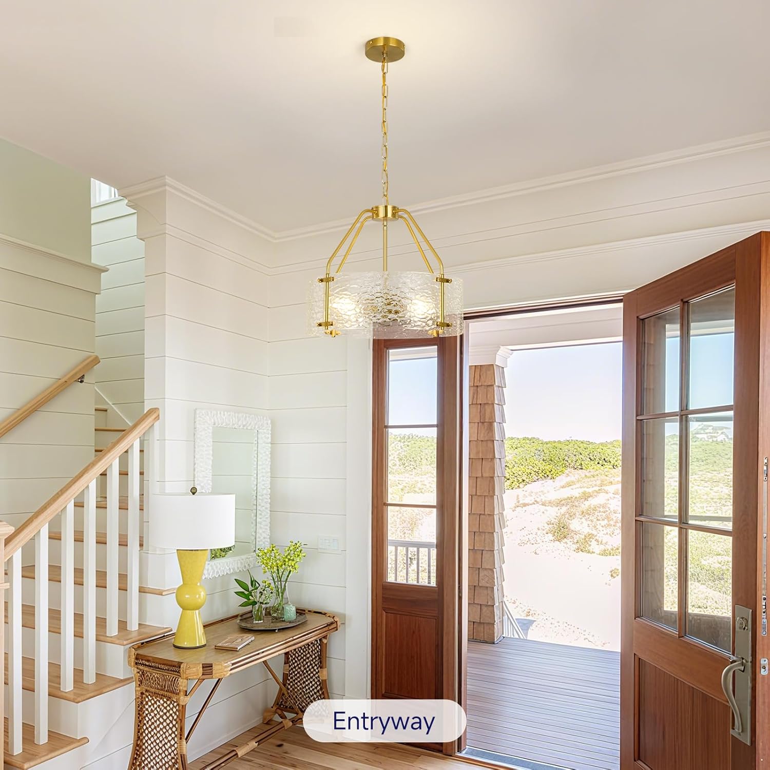 Modern Gold Semi Flush Mount & Pendant Light - Adjustable Dual Use Crystal Glass Drum Ceiling Fixture