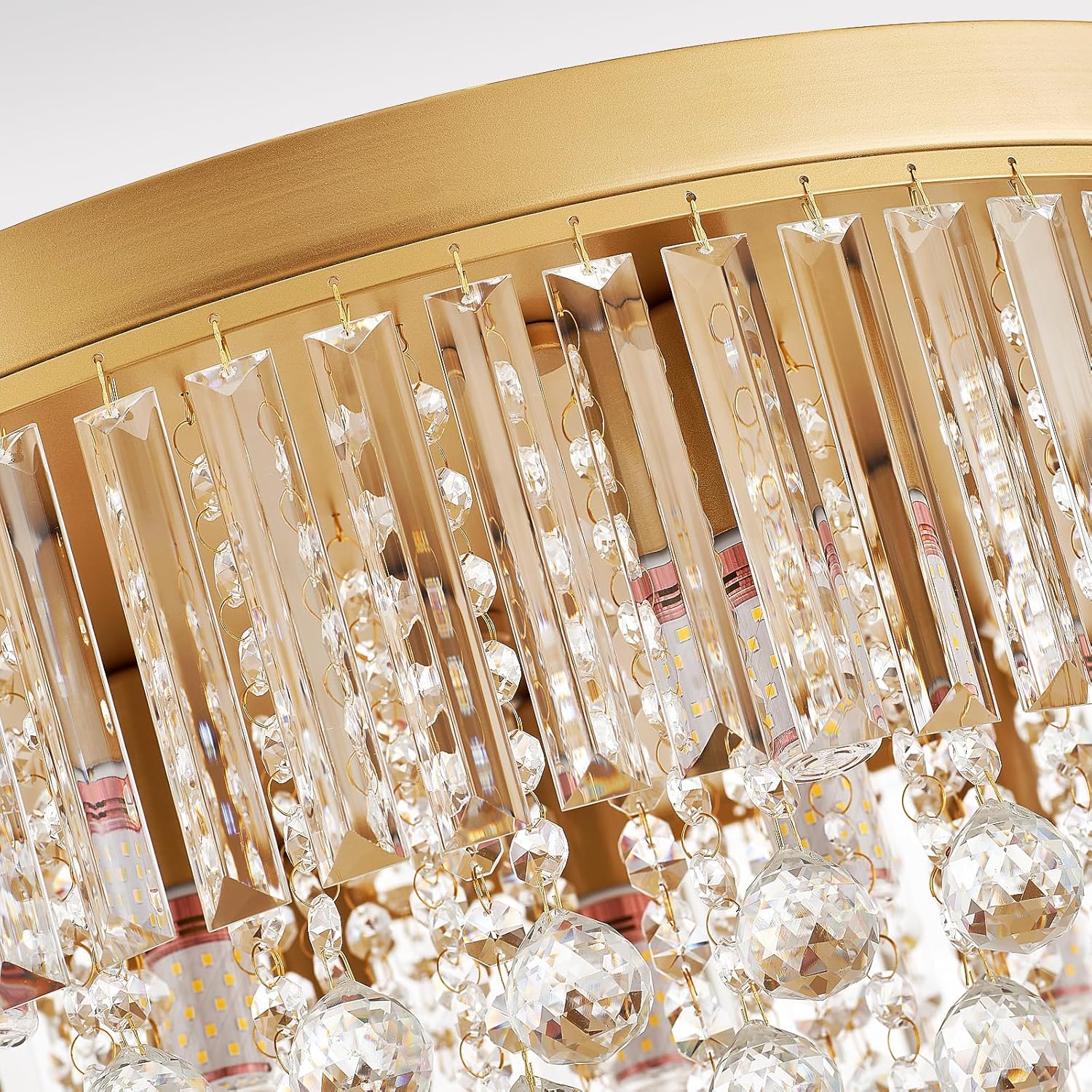 Luxury Modern Gold Crystal Chandelier – Adjustable Height Tiered Round Pendant Light, Dimmable LED Ceiling Fixture for Living & Dining Room