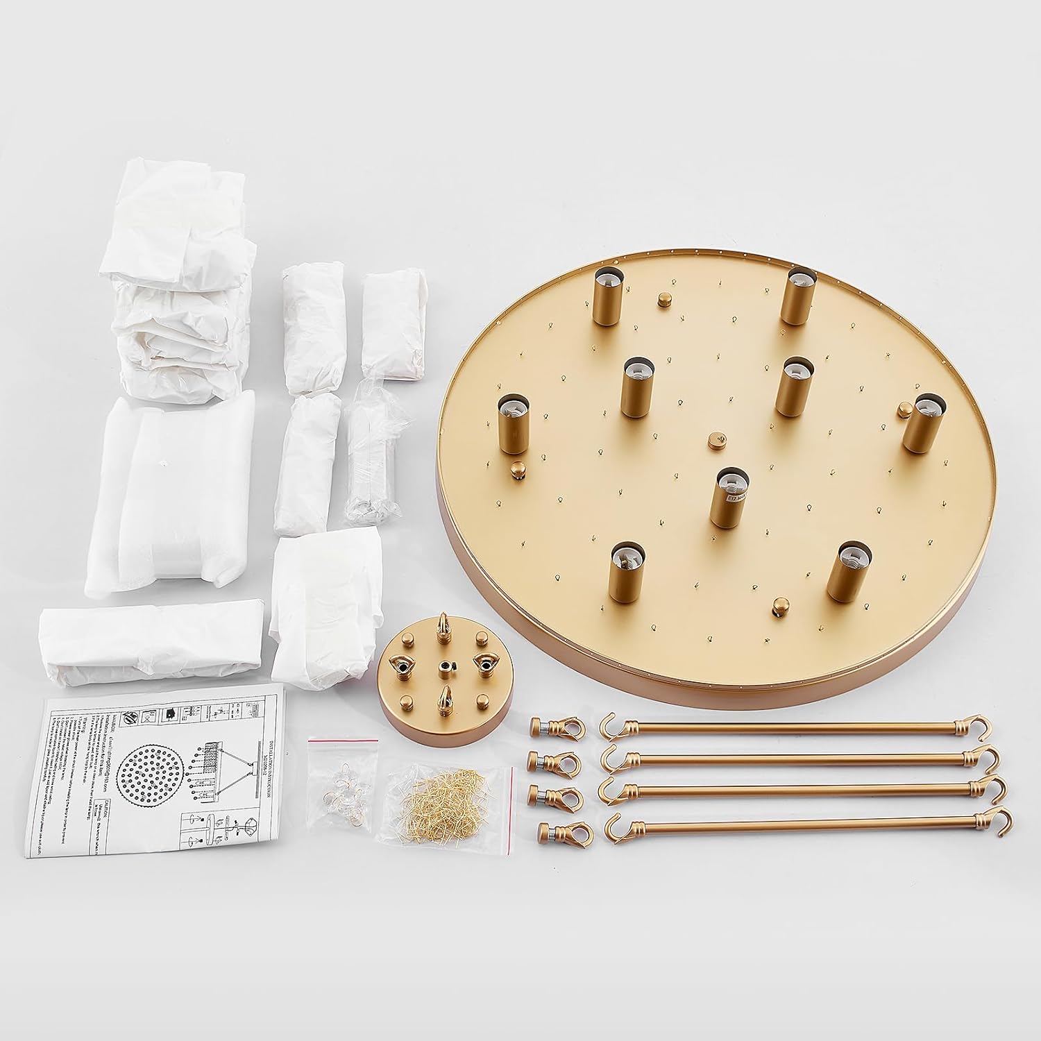 Luxury Modern Gold Crystal Chandelier – Adjustable Height Tiered Round Pendant Light, Dimmable LED Ceiling Fixture for Living & Dining Room