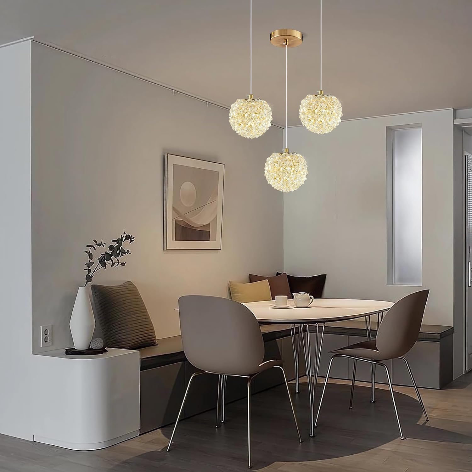 Mini Modern Crystal Pendant Light - Adjustable Gold Hanging Light for Kitchen Island