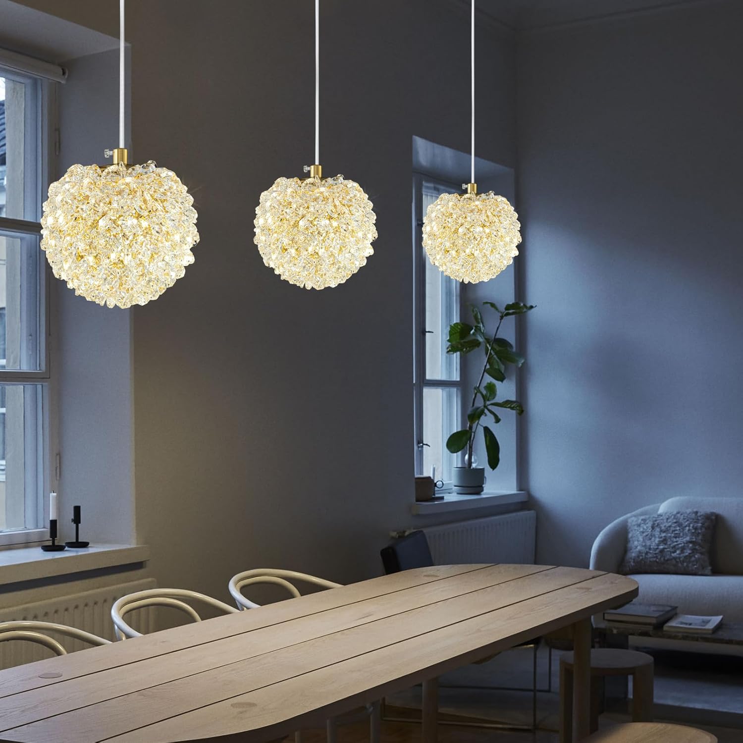 Mini Modern Crystal Pendant Light - Adjustable Gold Hanging Light for Kitchen Island