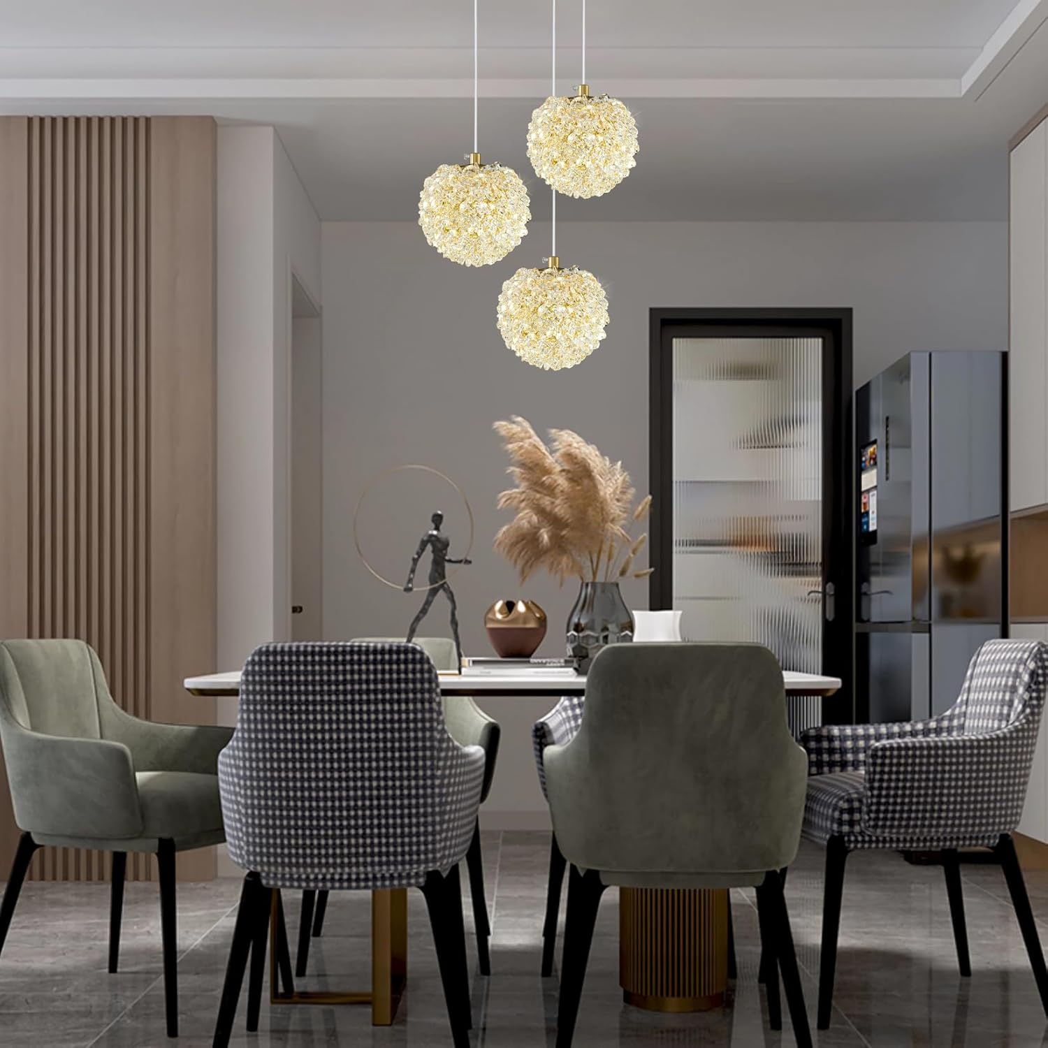 Mini Modern Crystal Pendant Light - Adjustable Gold Hanging Light for Kitchen Island