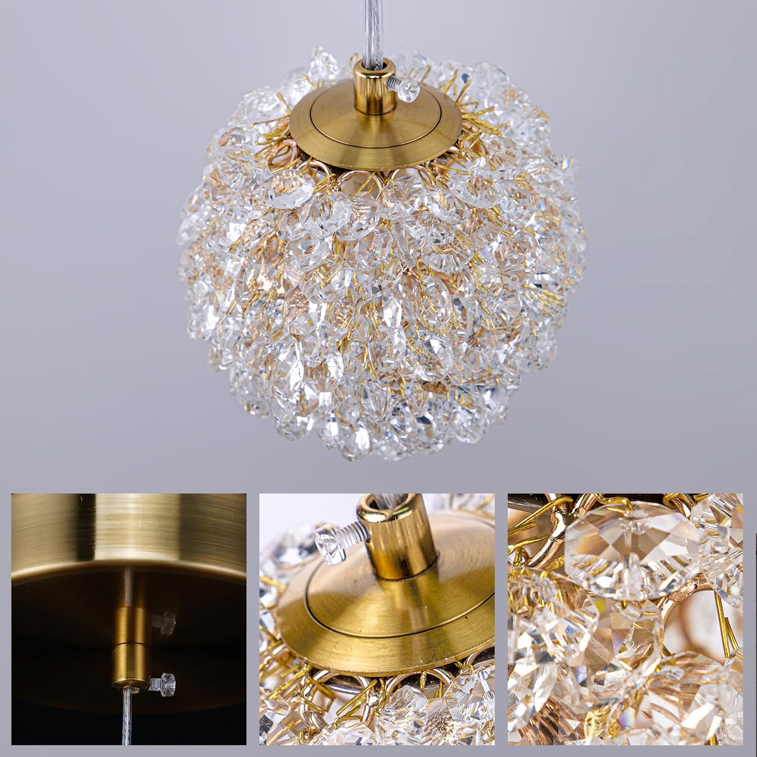 Mini Modern Crystal Pendant Light - Adjustable Gold Hanging Light for Kitchen Island