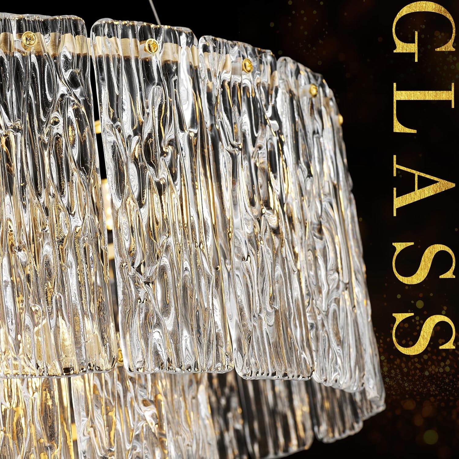 Luxury Water Ripple Glass Tiered Chandelier – Adjustable Gold LED Pendant Light