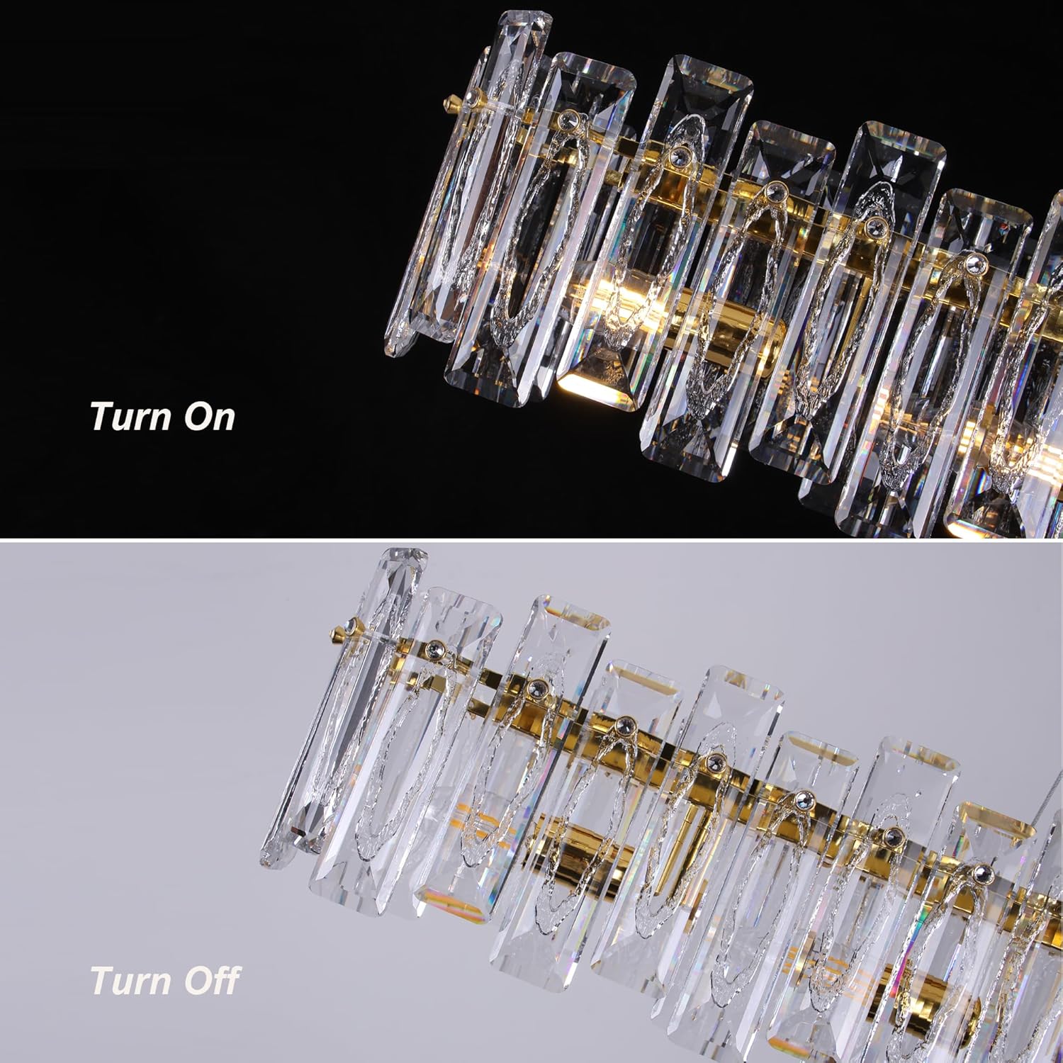 Luxury Crystal Linear Chandelier – Adjustable Gold Pendant Light with K9 Crystal for Dining Room, Kitchen Island