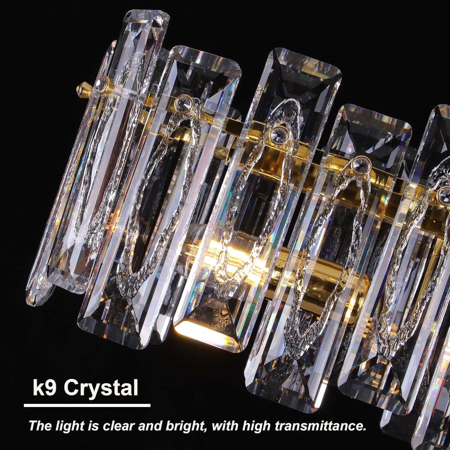 Luxury Crystal Linear Chandelier – Adjustable Gold Pendant Light with K9 Crystal for Dining Room, Kitchen Island
