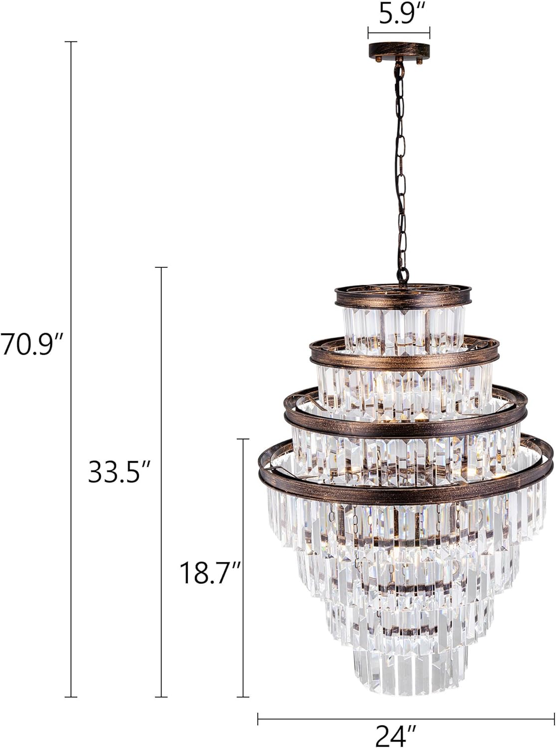 Antique Bronze Multi-Tier Crystal Chandelier with Adjustable Hanging Chain