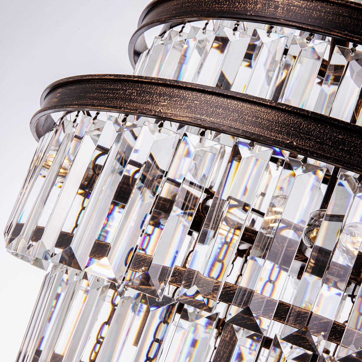 Antique Bronze Multi-Tier Crystal Chandelier with Adjustable Hanging Chain